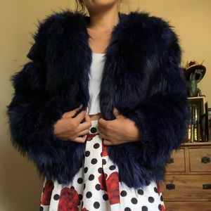 Blue faux fur coat
